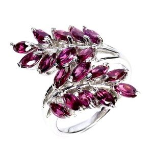 925 Sterling Silver Rhodolite Garnet Marquise cut 2.52ct Gemstones Ring size 8